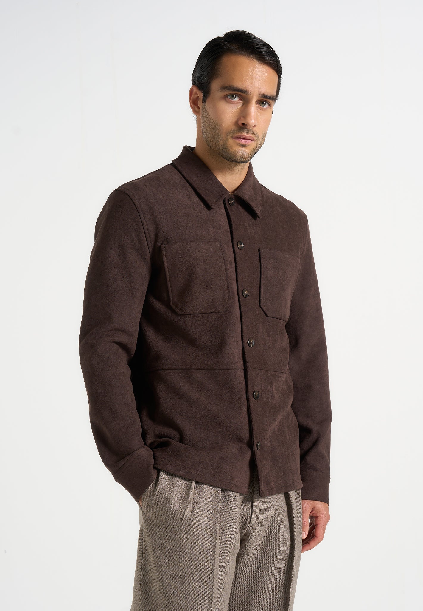 Thomas - Suede Long Sleeve Shirt - Brown