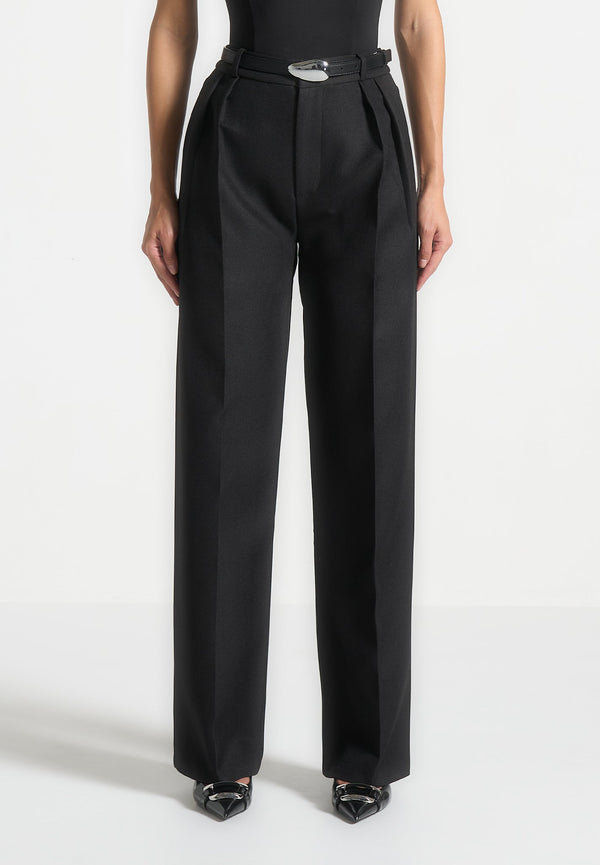 Julie - Tailored Twin Pleat Trousers - Black