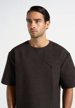 Léon - Boxy Cropped Hatched T-Shirt - Dark Brown