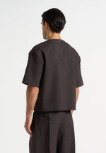 Léon - Boxy Cropped Hatched T-Shirt - Dark Brown