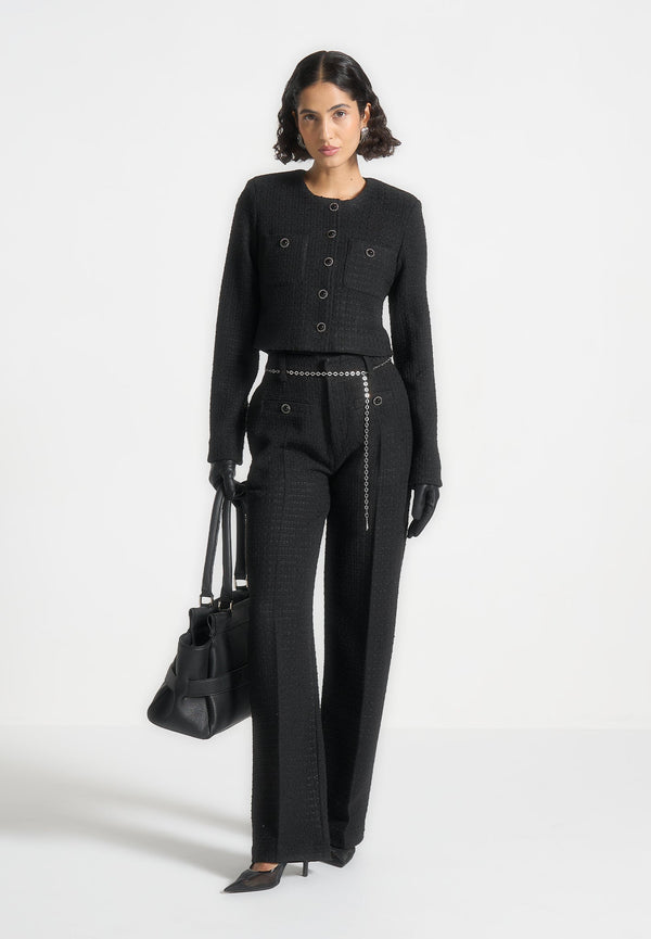 Nathalie - Tweed Trousers with Belt - Black
