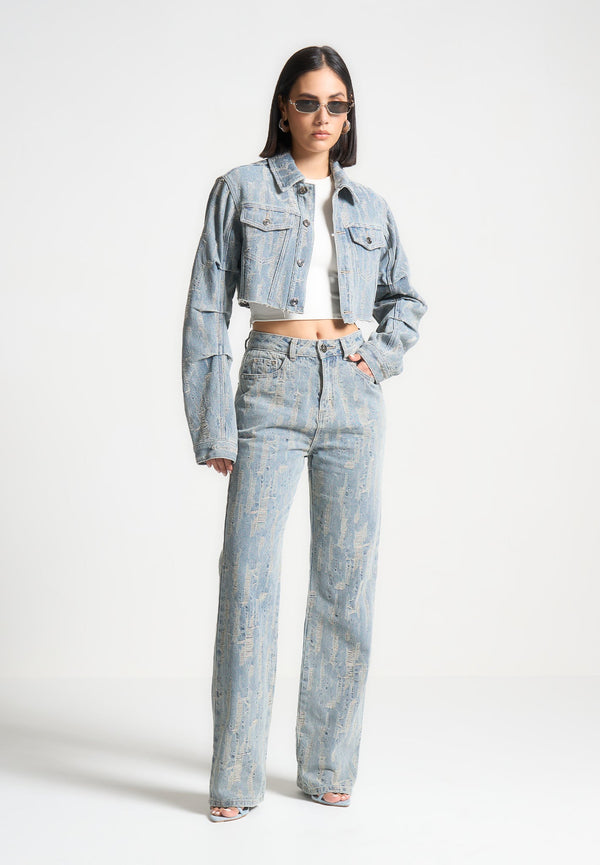 Florence - Distressed High Rise Straight Leg Jeans - Mid Blue