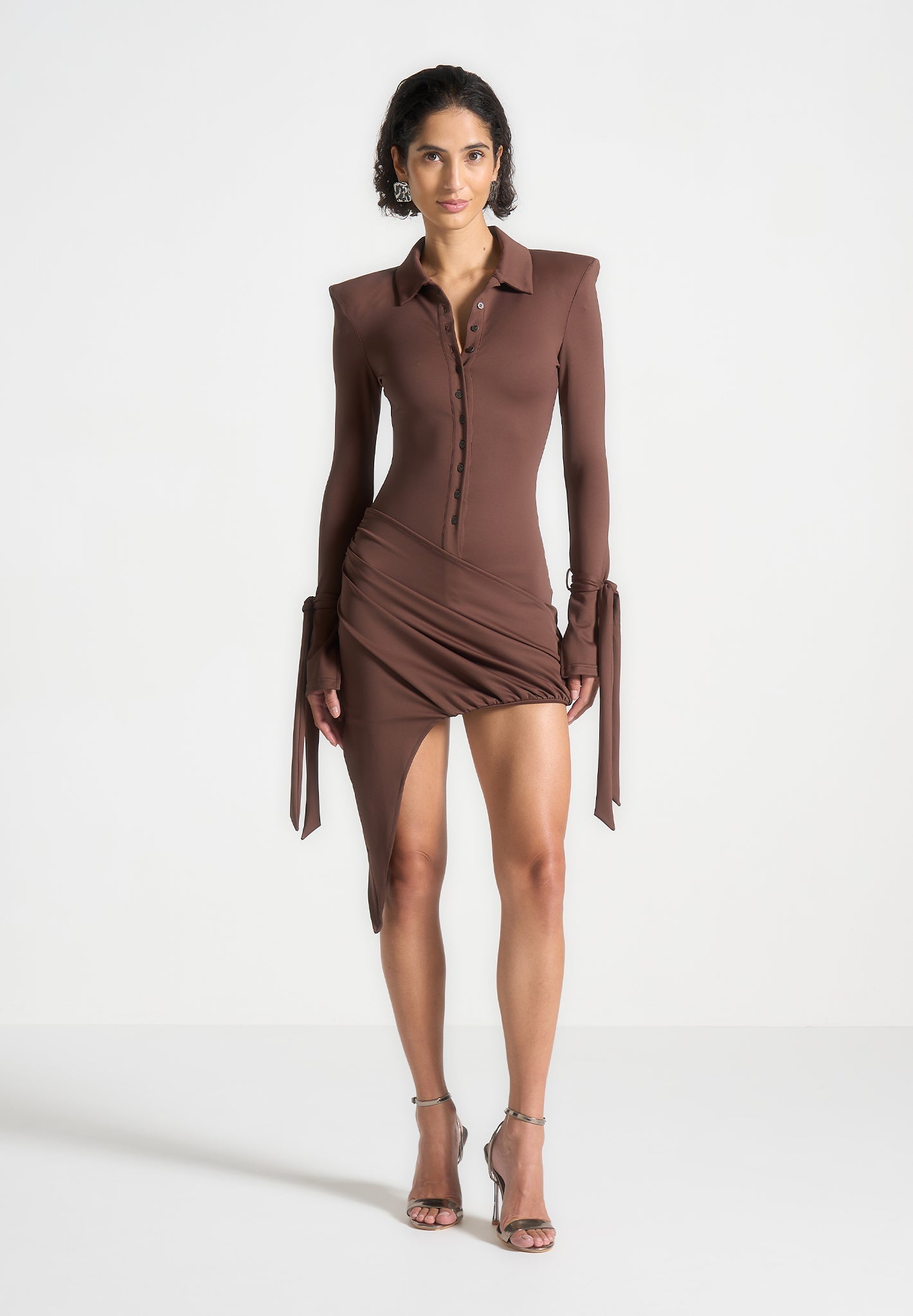 Women's Draped Asymmetric Mini Dress - Brown - US 8 - Diane