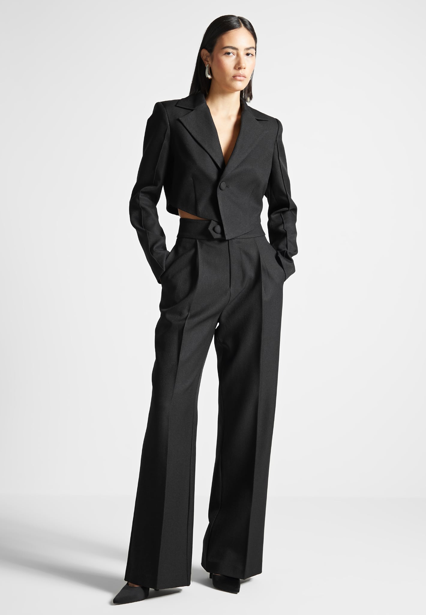 Women's High Waisted Tailored Trousers - Black - US 12 - Eβ lsa
