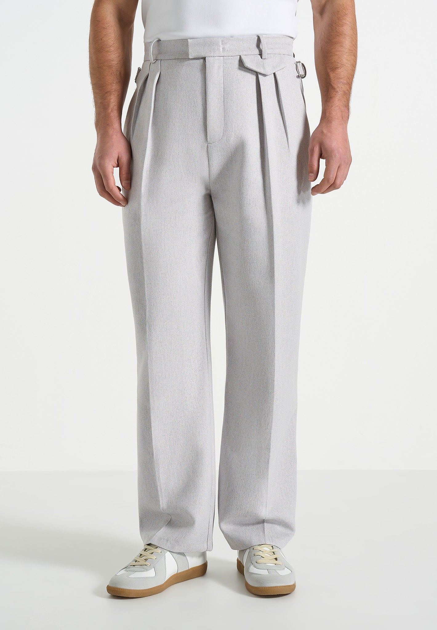 Men's Twin Pleat Tailored Pants - Light Grey - W38 Men's Twin Pleat Tailored Pants - Light Grey - W38