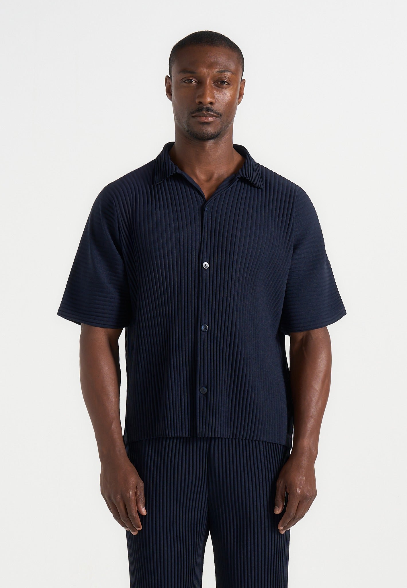 Men's Pleated Boxy Shirt - Navy - XL - Justin