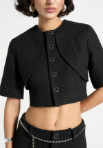 Alba - Tweed Mock Neck Curve Detailing Top - Black