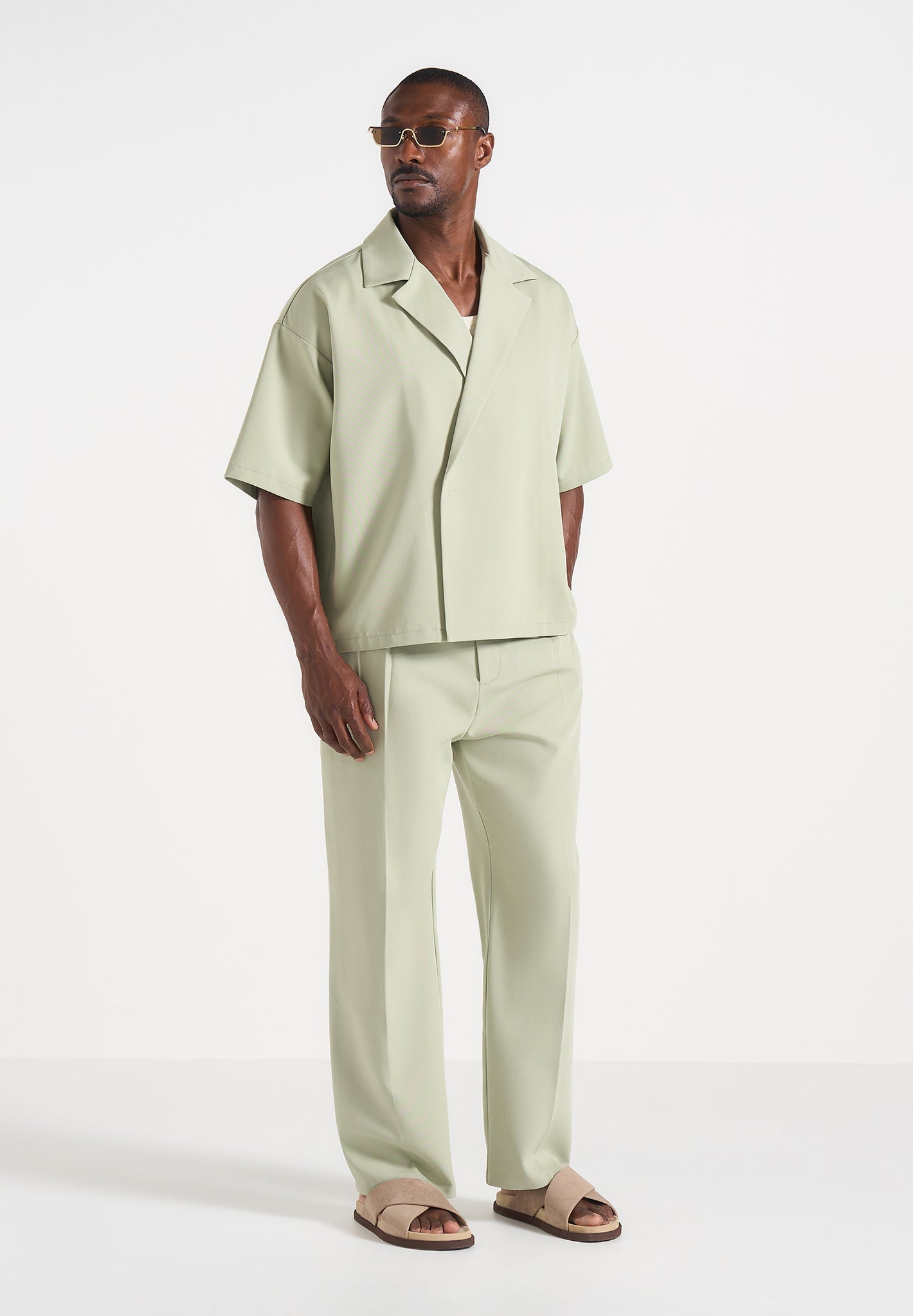 Men's Boxy Double Breasted Tailored Shirt - Sage - XXL - Abel