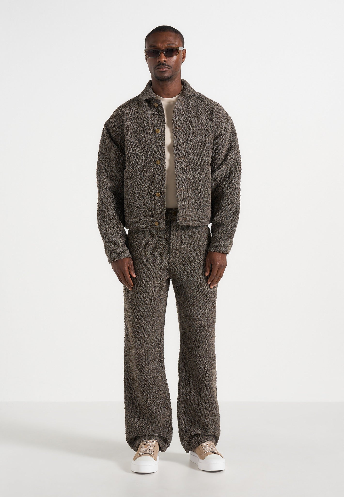 Damien - Boucle Denim Jacket With Back Pleat - Brown | Manière De
