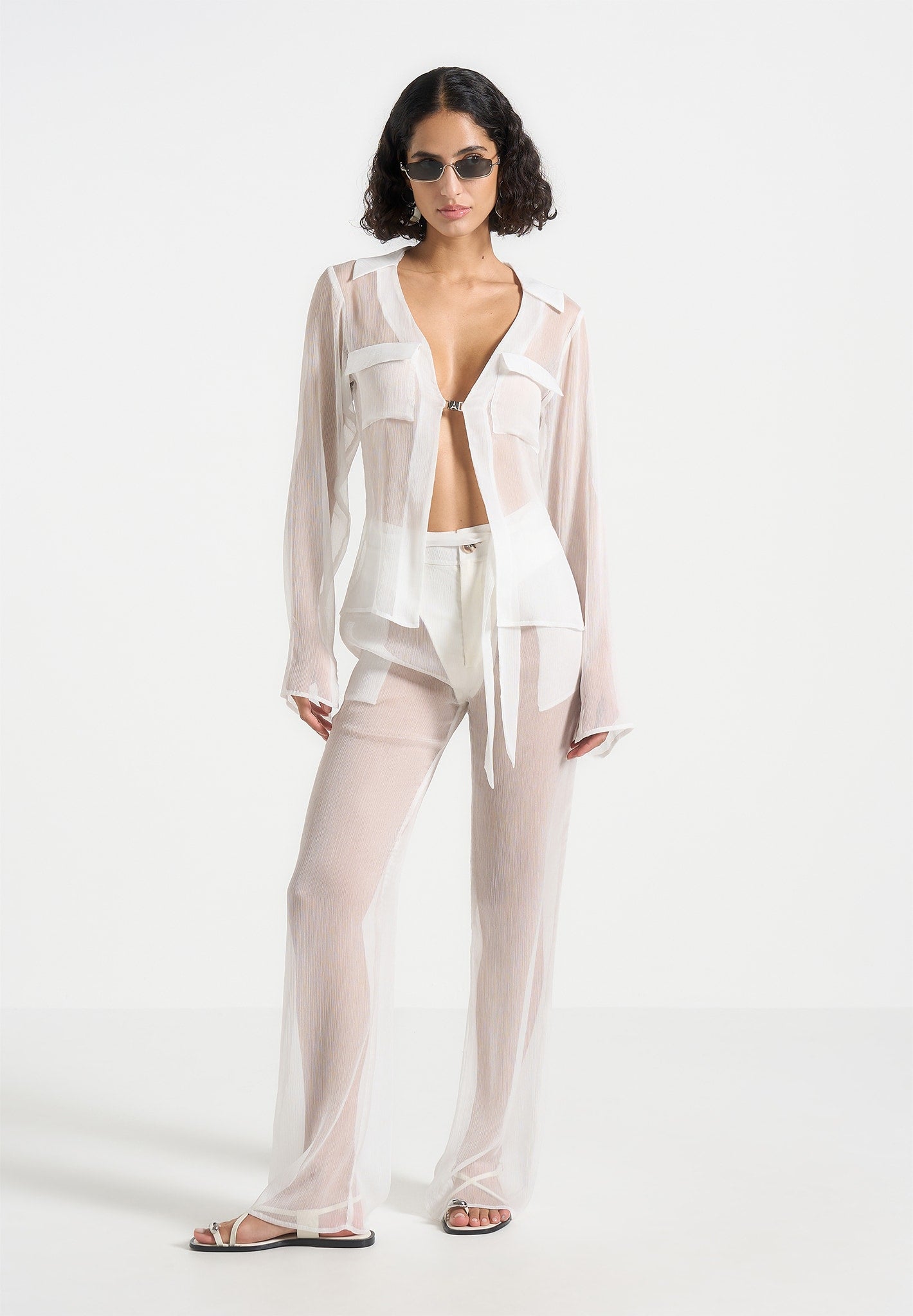 Women's Sheer Shirt with Clasp - White - US 12
