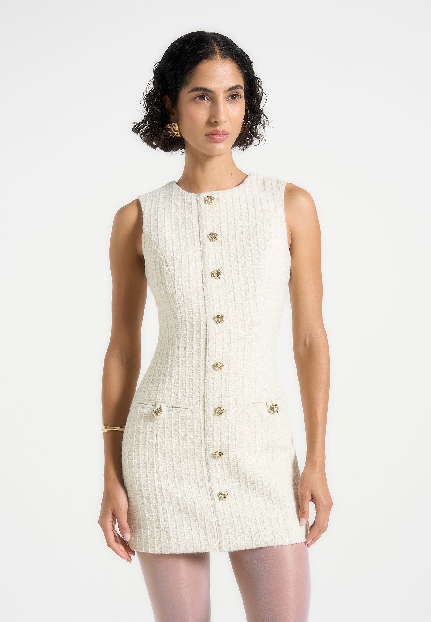 Women's Tweed Mini Dress - Cream - US 8 - Nadine