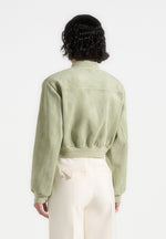 Monique - Suede Wide Shoulder Bomber Jacket - Sage