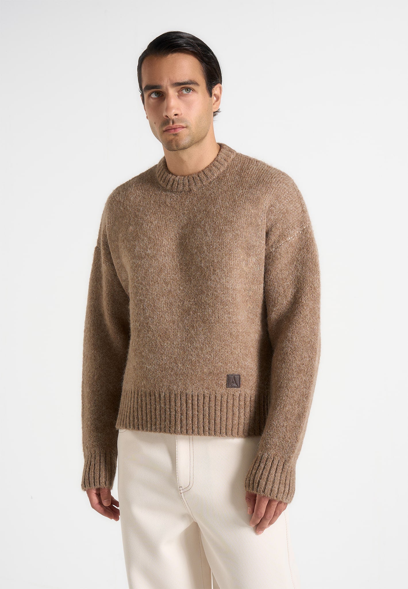 Kamil - Art Slogan Brushed Wool Knit Jumper - Beige