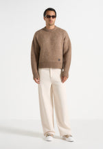 Kamil - Art Slogan Brushed Wool Knit Jumper - Beige
