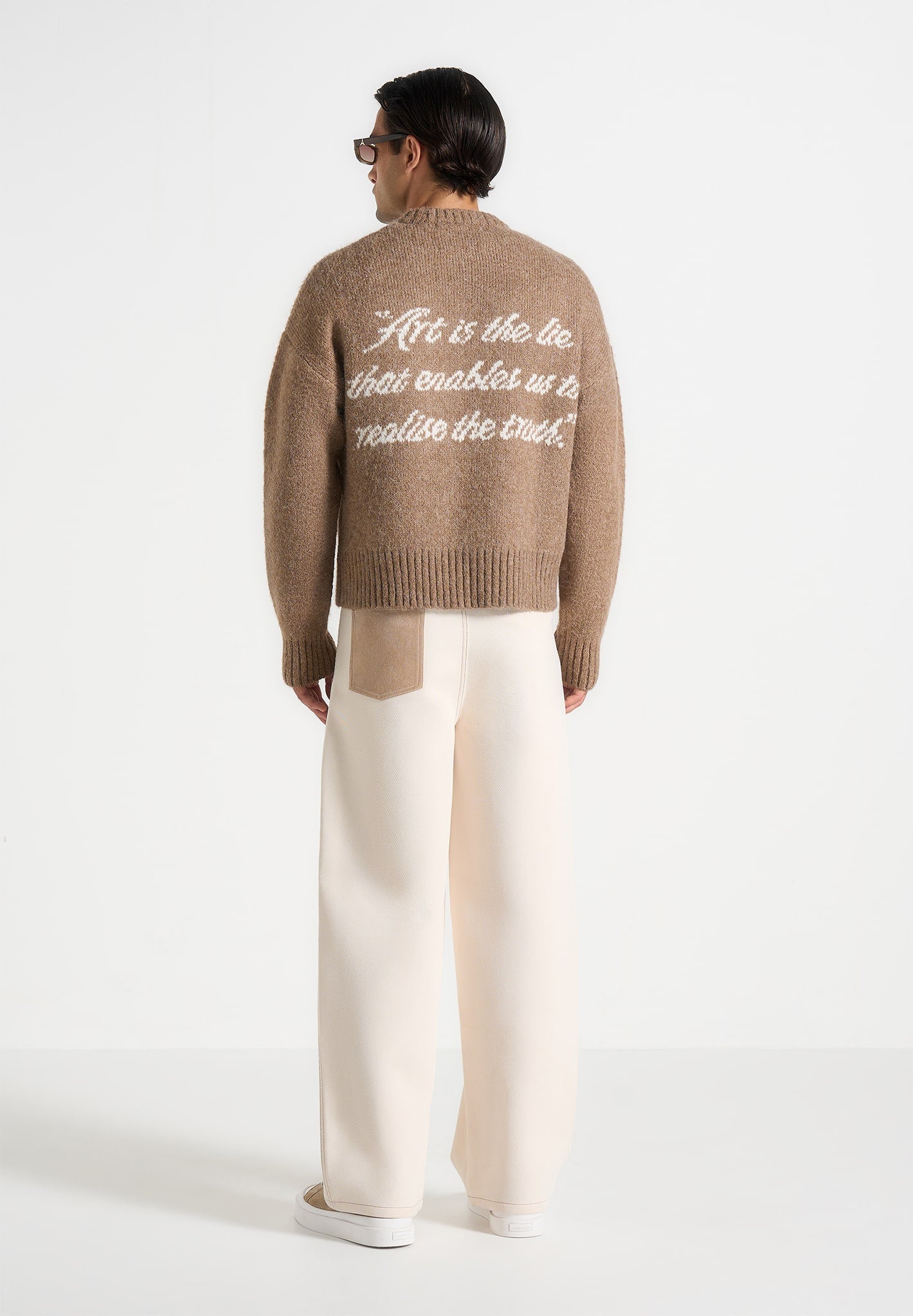 Kamil - Art Slogan Brushed Wool Knit Jumper - Beige
