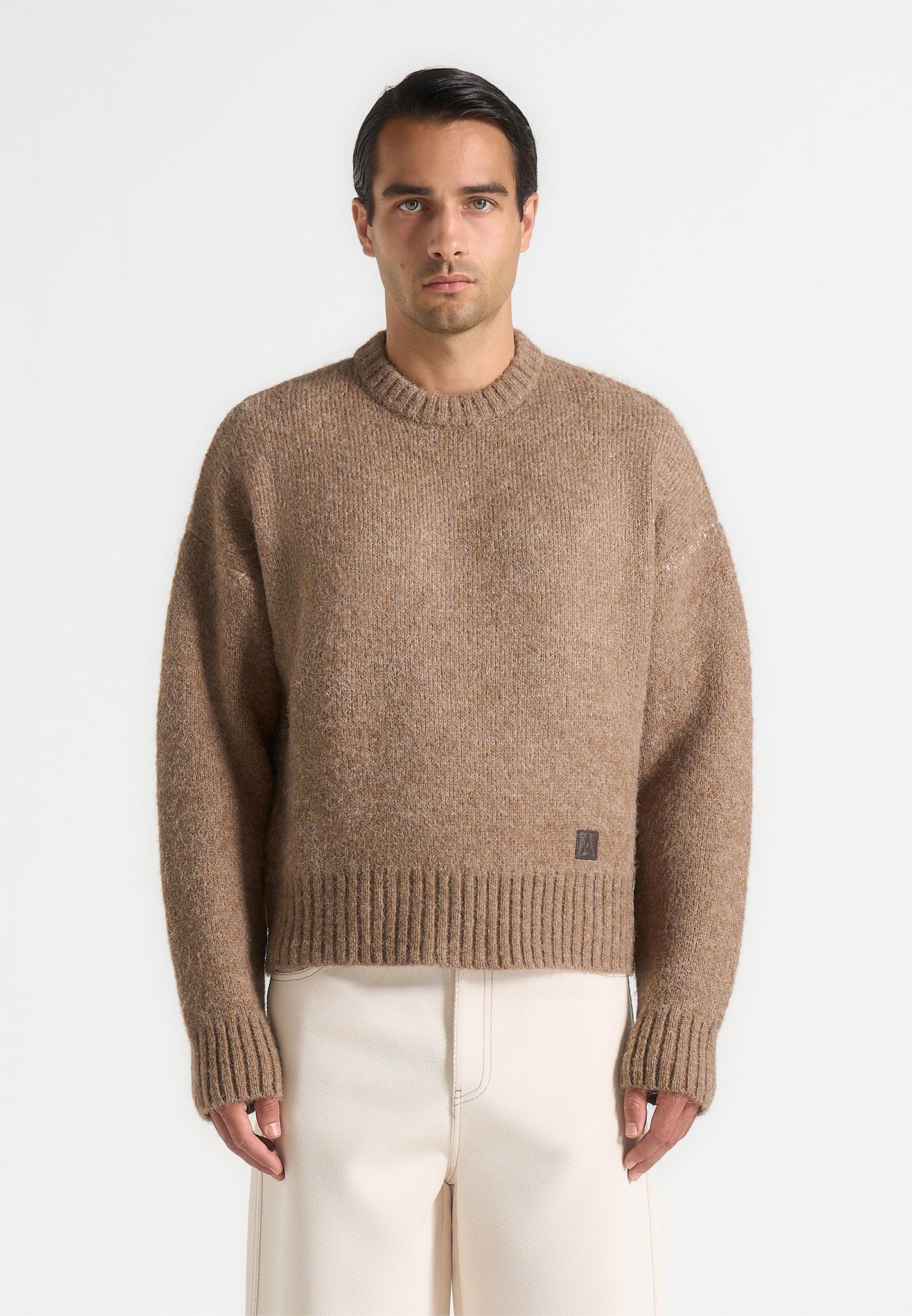 Kamil - Art Slogan Brushed Wool Knit Jumper - Beige