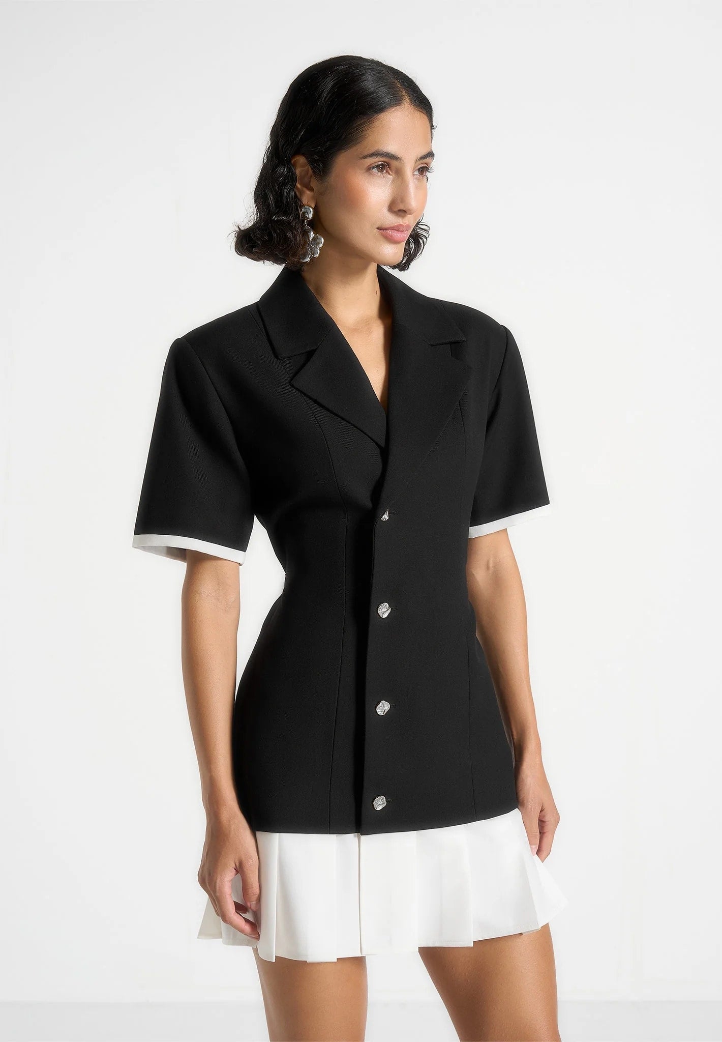 Women's Tailored Cinch Waist Pleated Blazer Dress - Black - US 10 - Baya