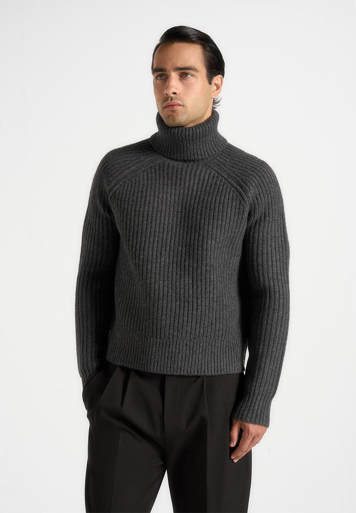 Rudy - Roll Neck Chunky Knit Jumper - Grey