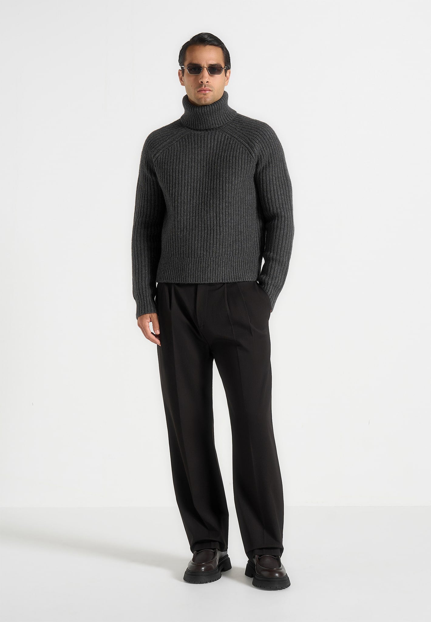 Rudy - Roll Neck Chunky Knit Jumper - Grey