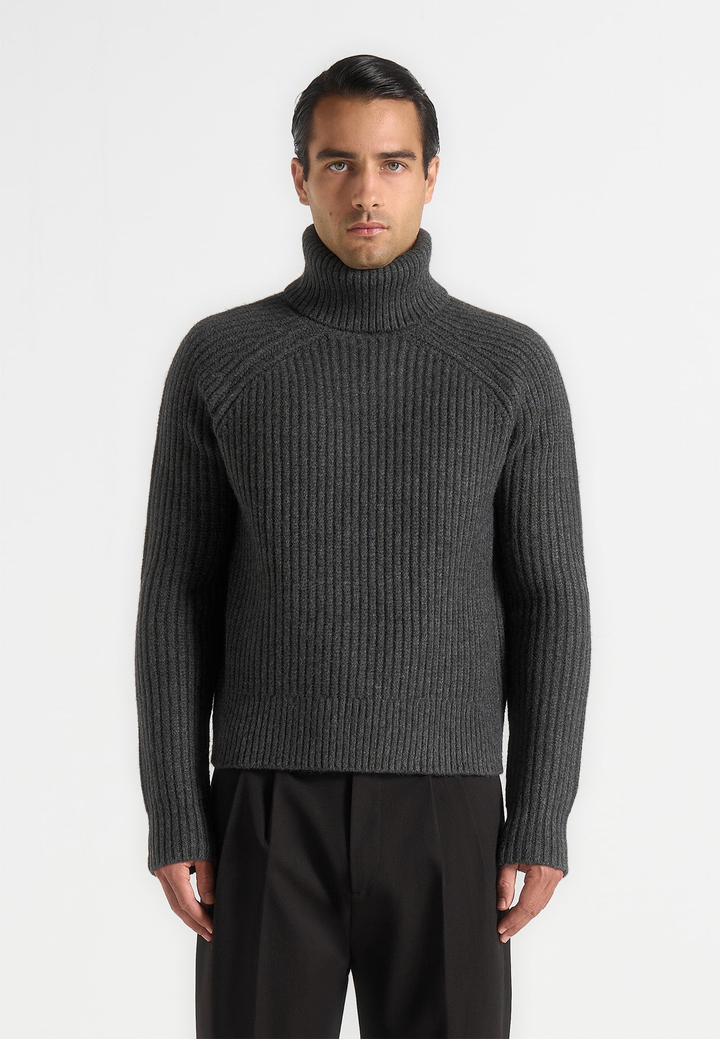 Rudy - Roll Neck Chunky Knit Jumper - Grey