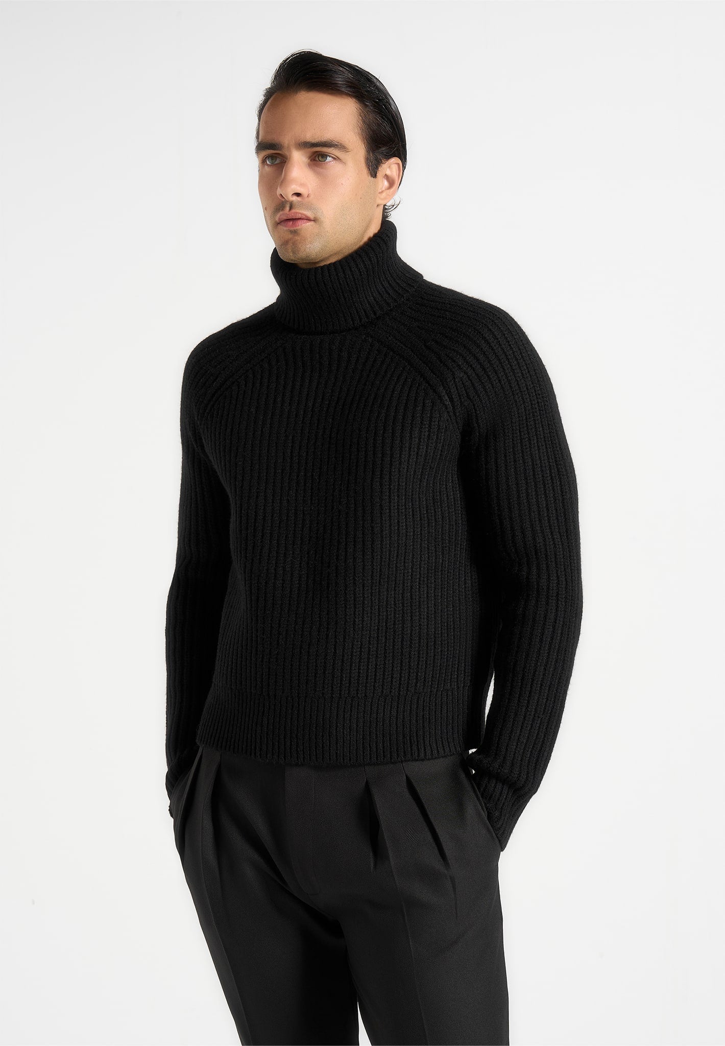 Rudy Roll Neck Chunky Knit Jumper Black Manière De Voir USA