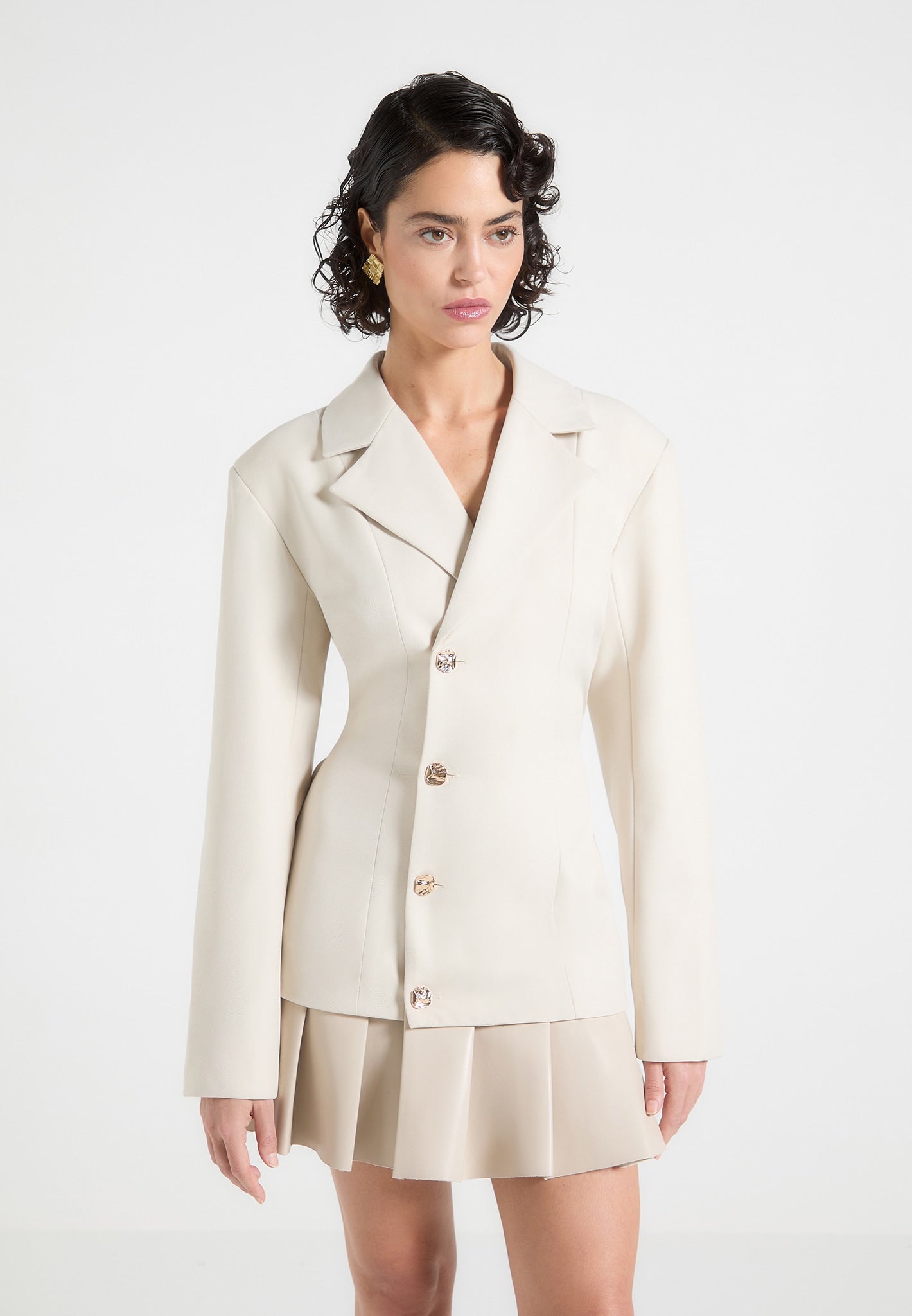 Women's Tailored Cinch Blazer Dress with Pleats - Beige - US 12 - Nicole