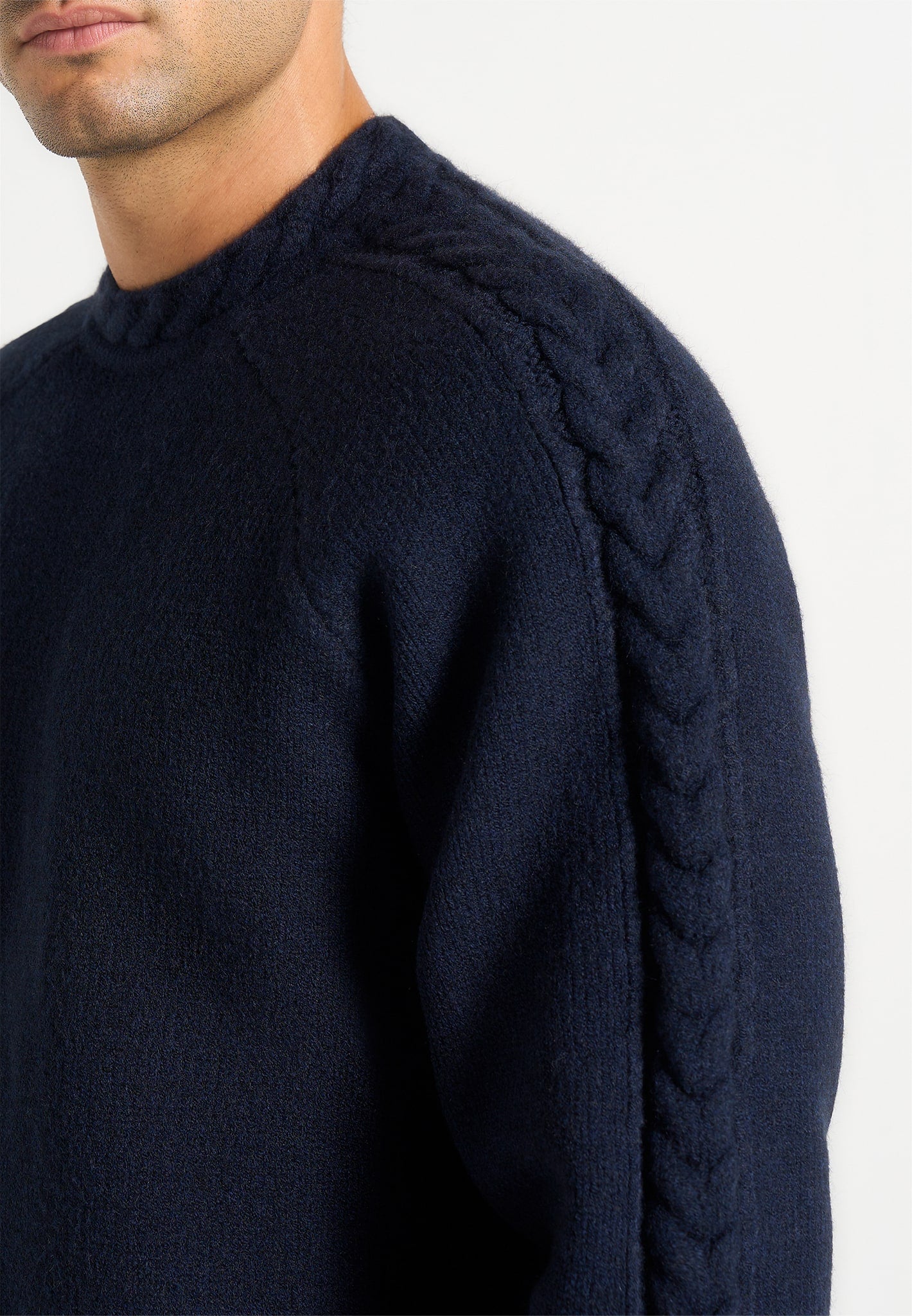 Raymond - Plait Detail Raglan Knit Jumper - Navy