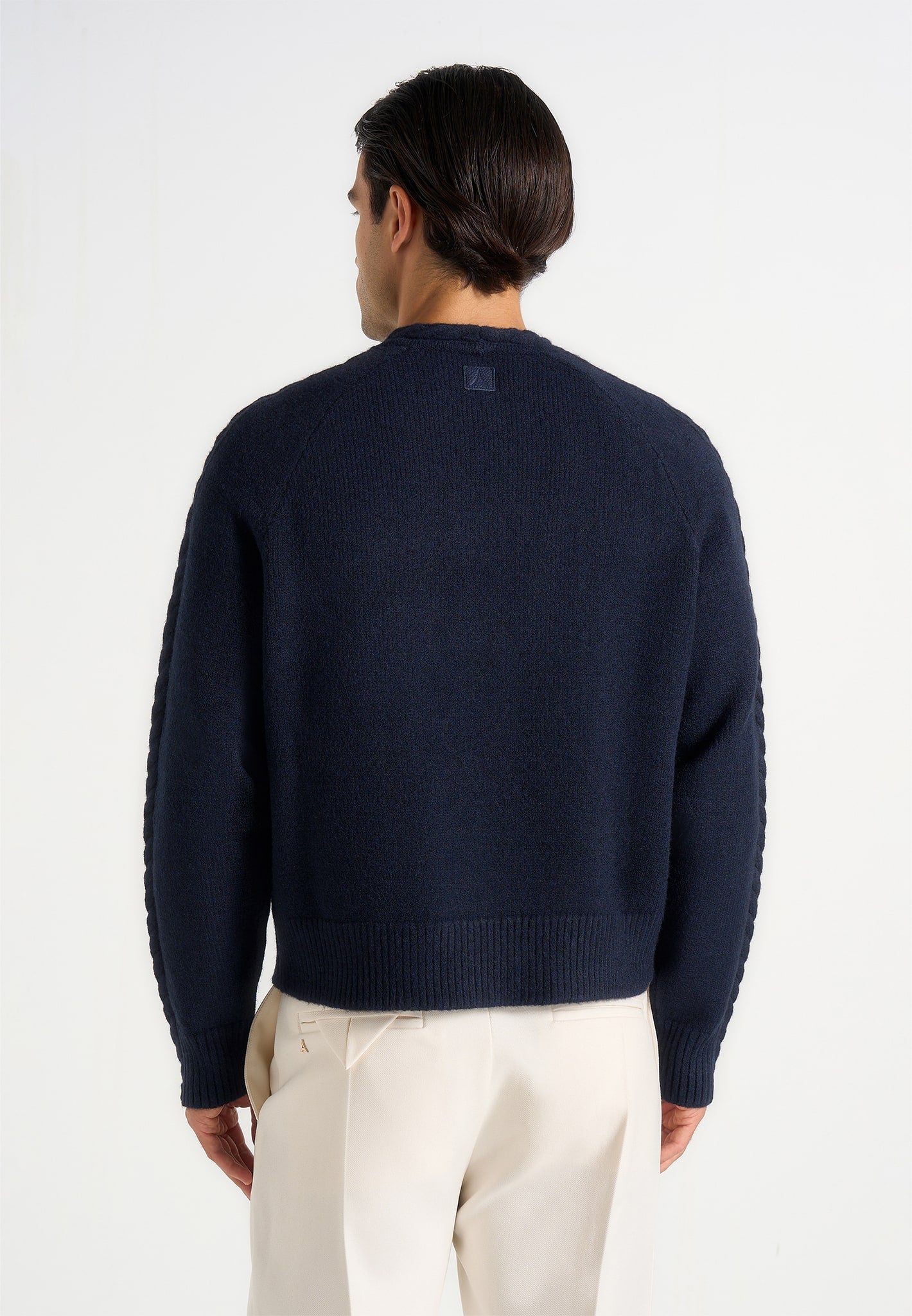 Raymond - Plait Detail Raglan Knit Jumper - Navy