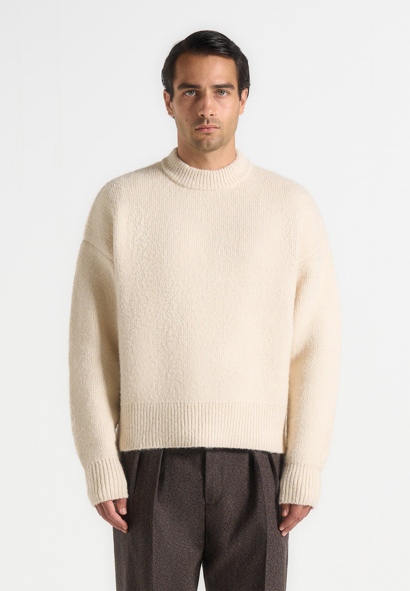 Chris - Brushed Wool Knit Jumper - Cream
