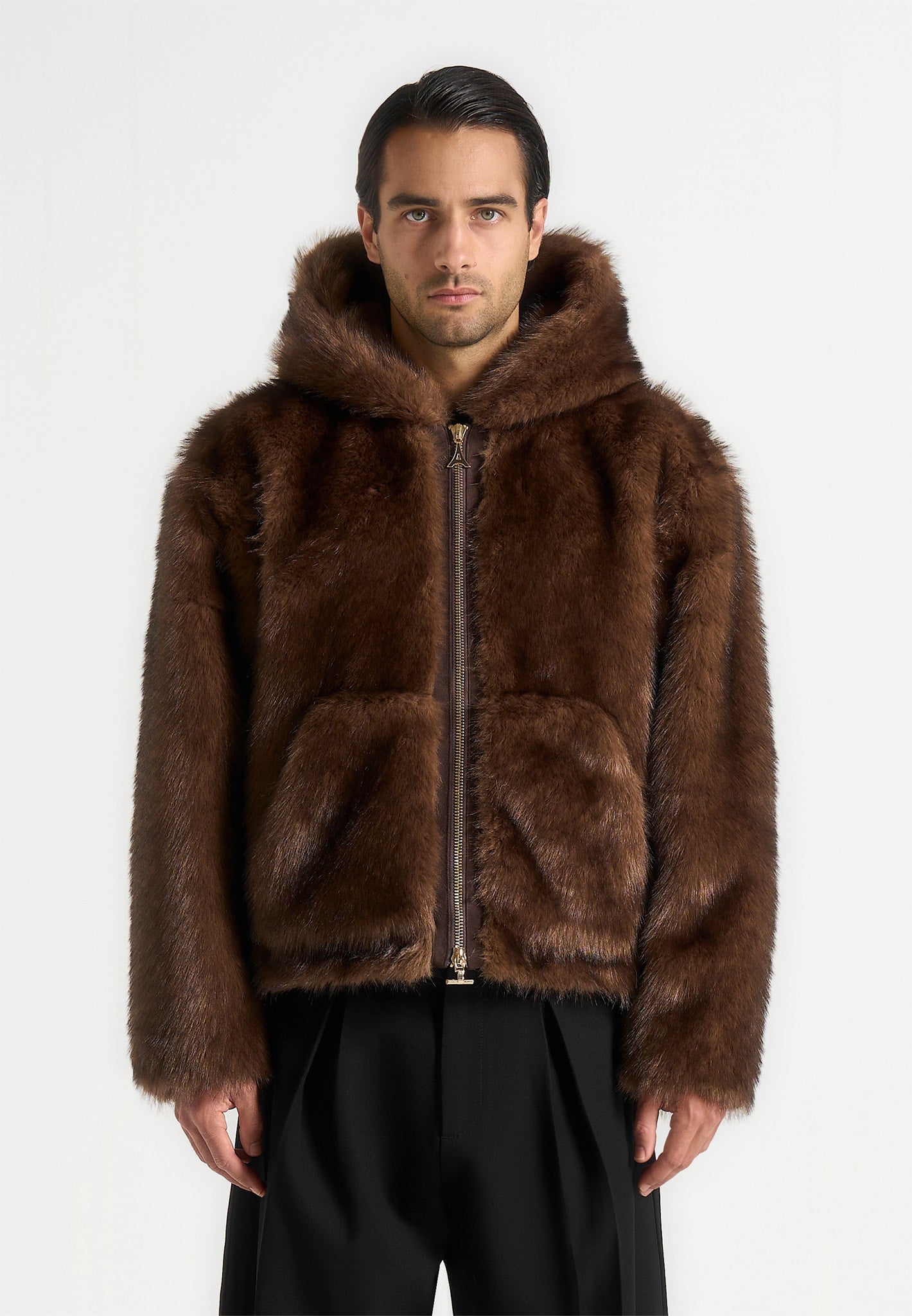 Ryan - Fur Hooded Jacket - Brown