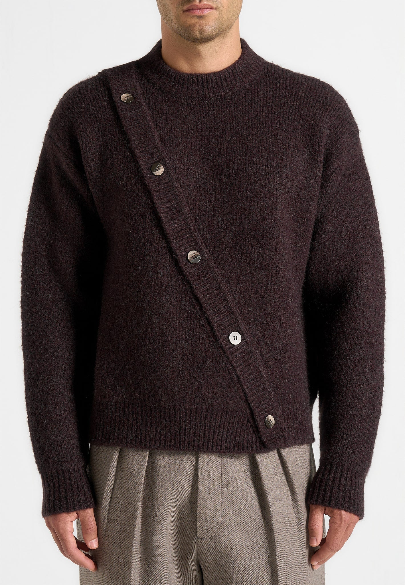 Theo - Asymmetric Brushed Wool Knit Jumper - Brown