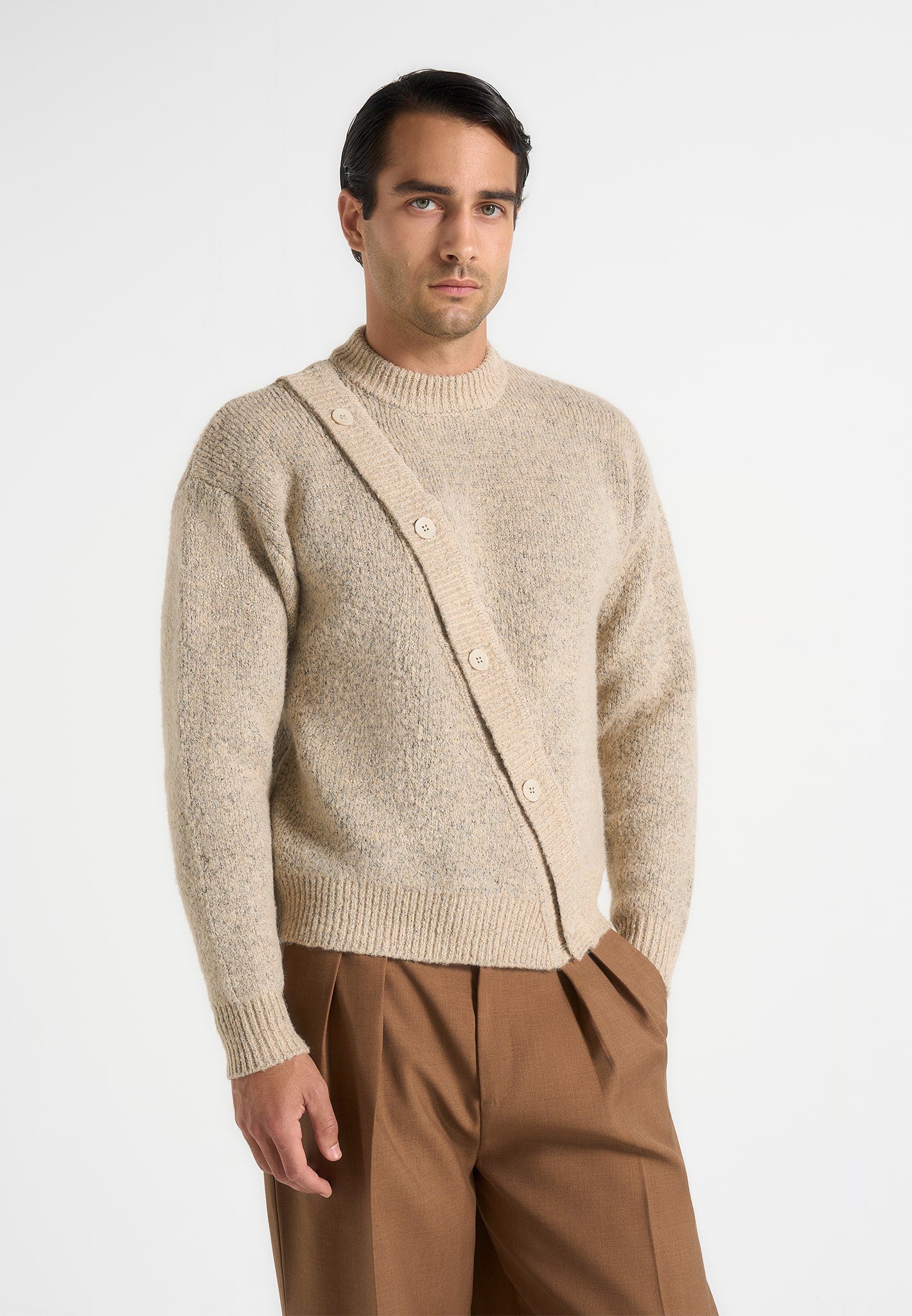 Theo - Asymmetric Brushed Wool Knit Jumper - Beige