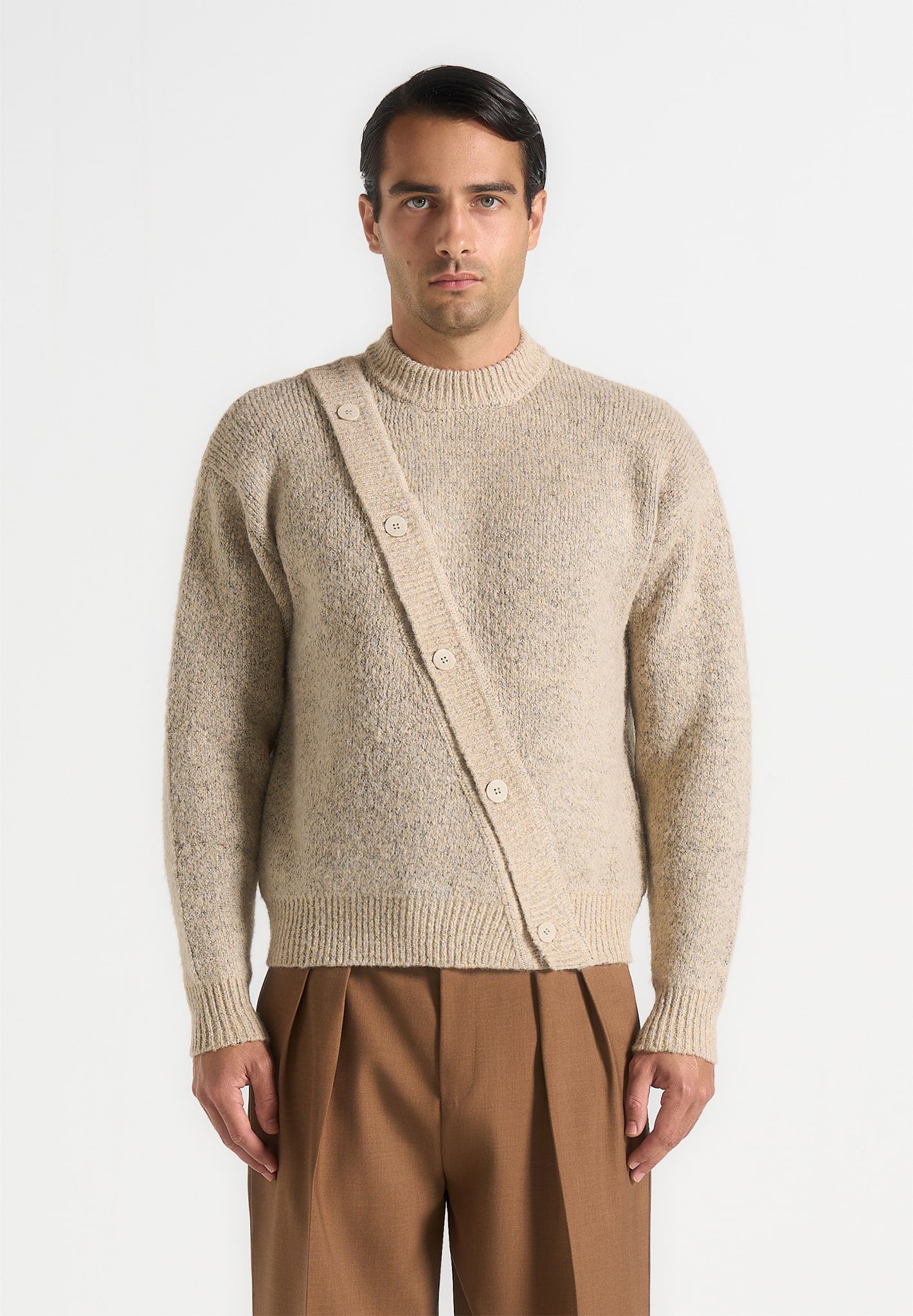 Theo - Asymmetric Brushed Wool Knit Jumper - Beige