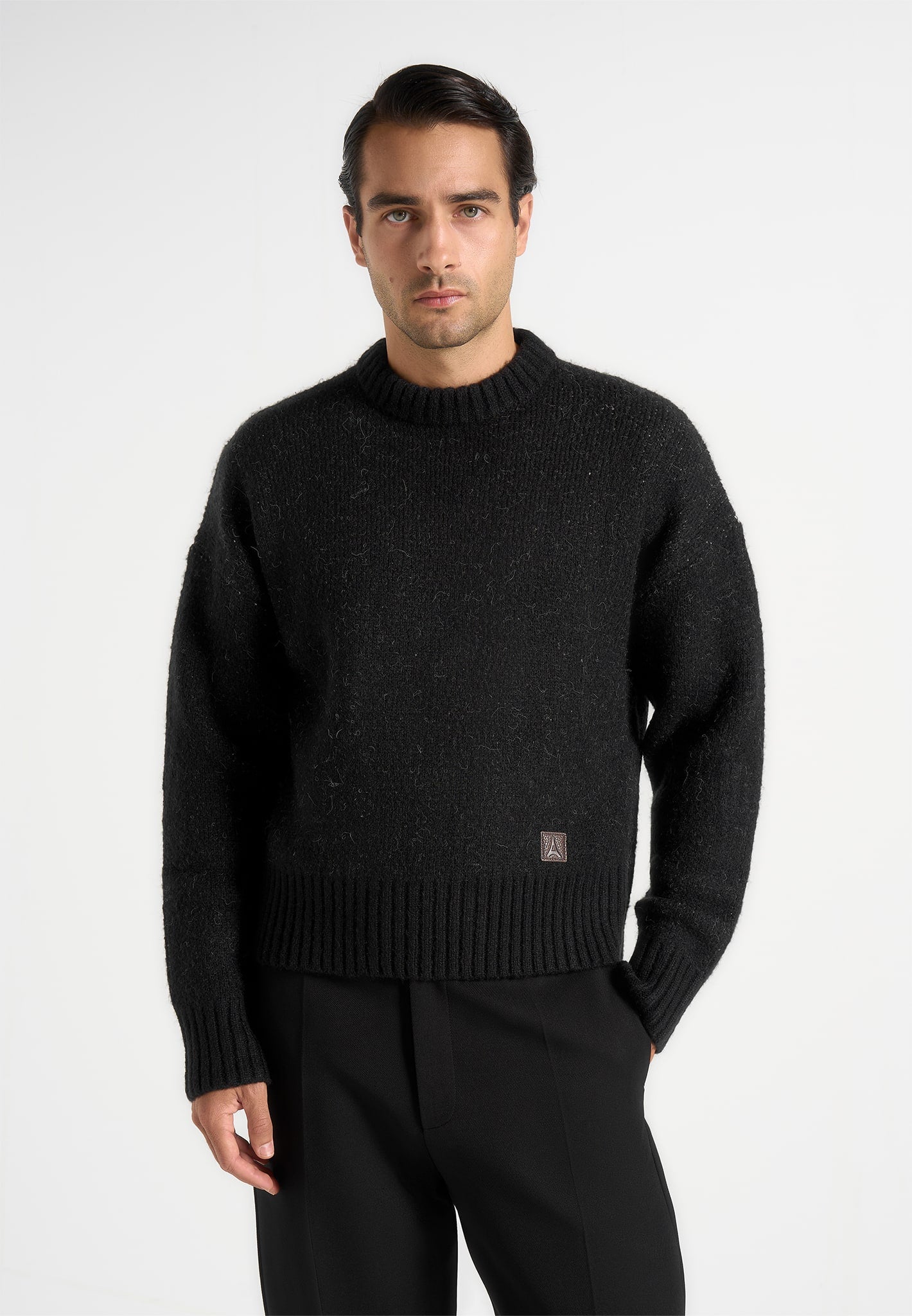 Kamil - Art Slogan Brushed Wool Knit Jumper - Black
