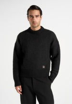 Kamil - Art Slogan Brushed Wool Knit Jumper - Black
