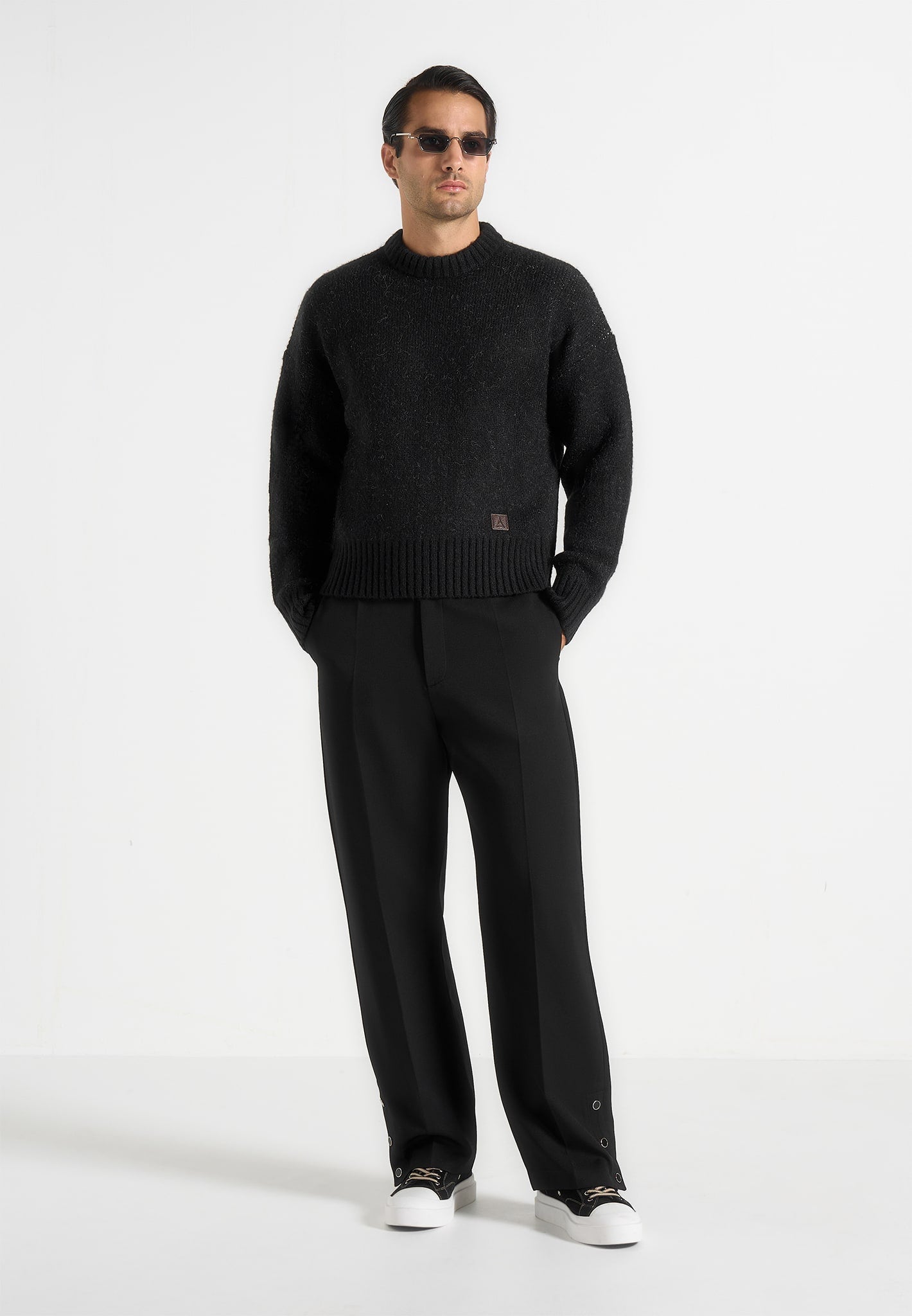 Kamil - Art Slogan Brushed Wool Knit Jumper - Black