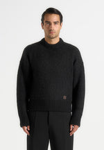 Kamil - Art Slogan Brushed Wool Knit Jumper - Black