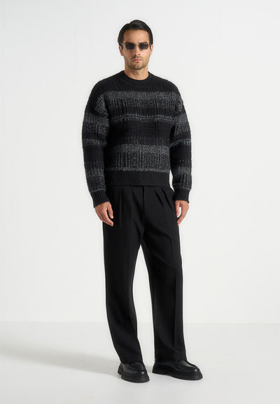 Ayden - Check Wool Knit Jumper - Black/Grey