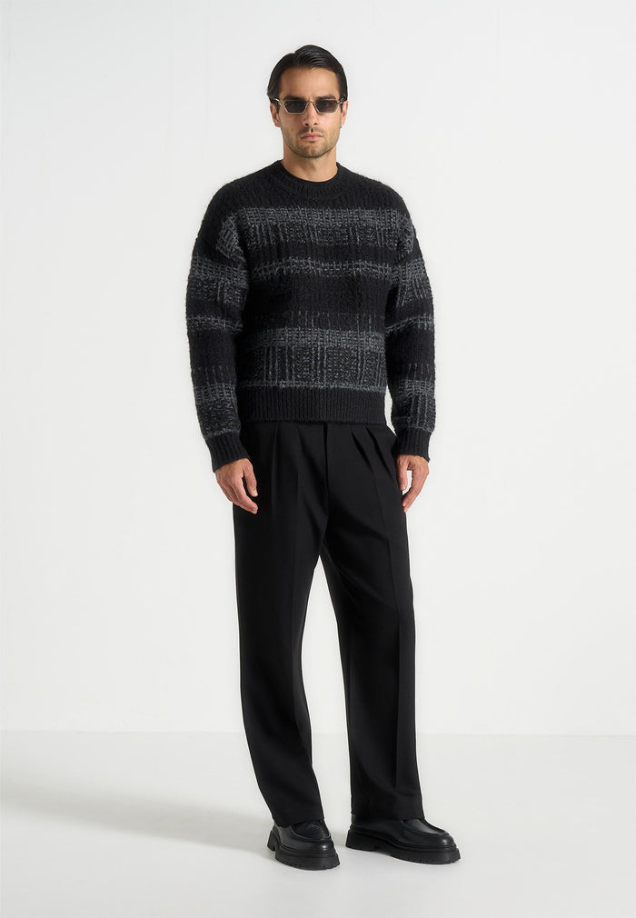 Ayden - Check Wool Knit Jumper - Black/Grey