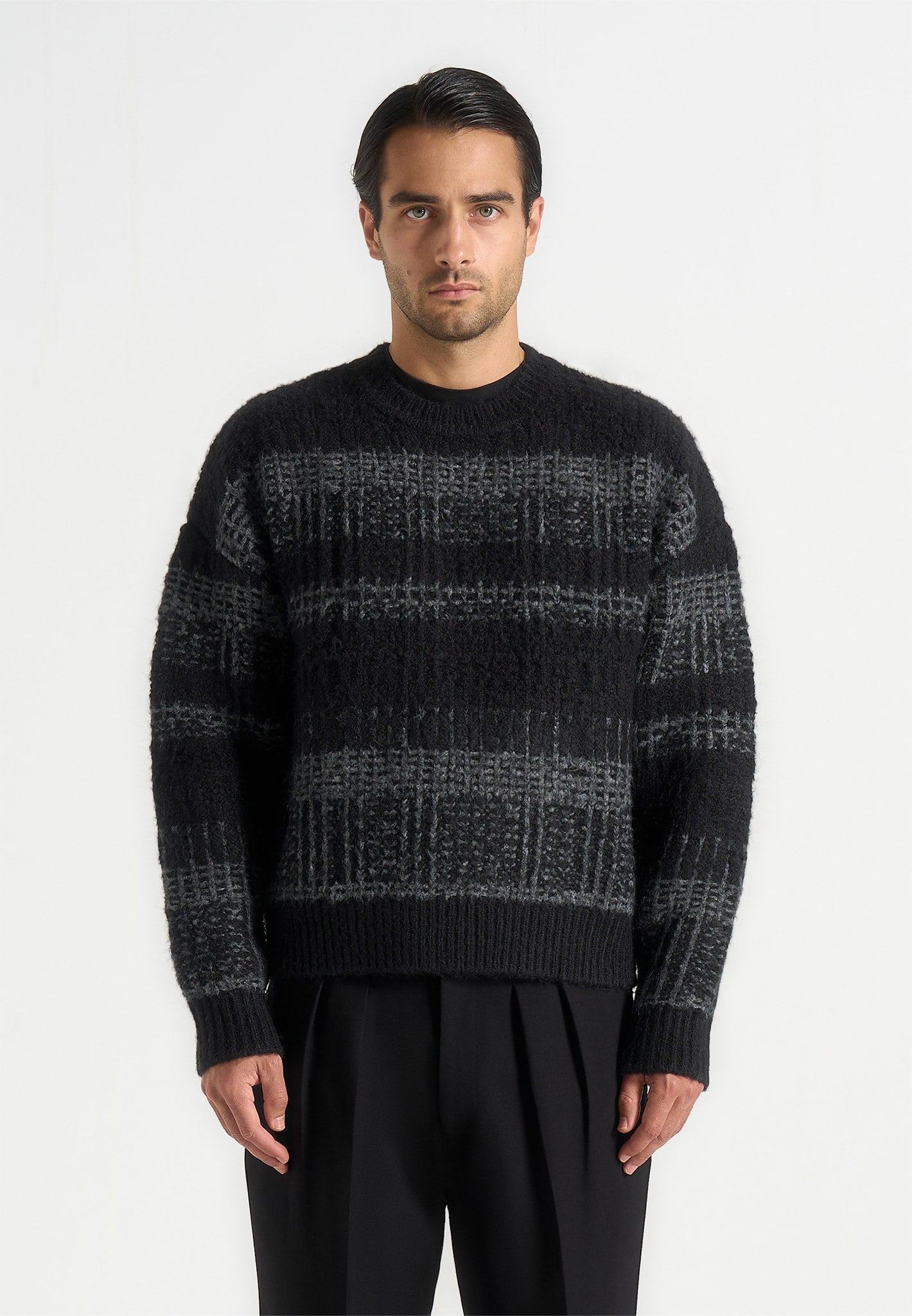 Ayden - Check Wool Knit Jumper - Black/Grey