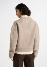 Jacques - Unisex Double Layer V-Neck Knit Jumper - Beige/Cream