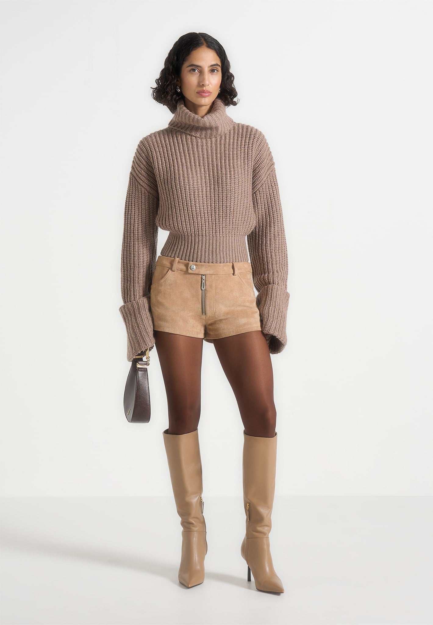 Fara - Suede Mini Shorts - Beige | Manire De Voir USA Fara - Suede Mini Shorts - Beige | Manire De Voir USA