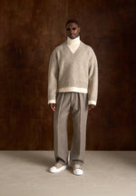 Jacques - Unisex Double Layer V-Neck Knit Jumper - Beige/Cream