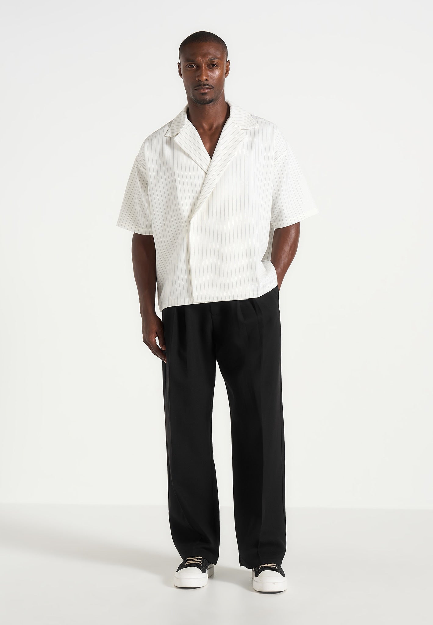 Men's Boxy Pinstripe Double Breasted Shirt - White - XL - Abel