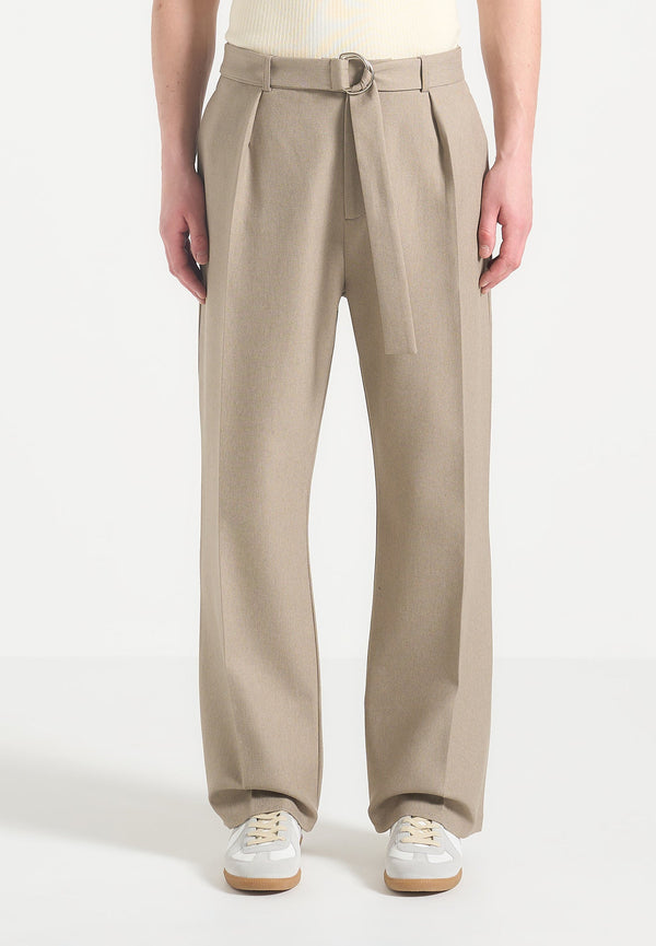 Louis - Relaxed Fit Belted Tailored Trousers - Beige