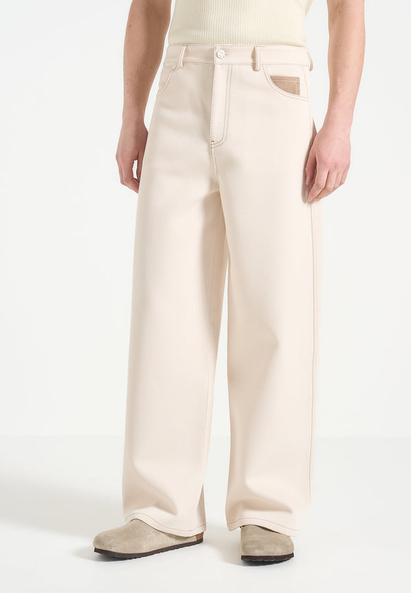 Lazare - Wide Leg Twill Jeans - Cream