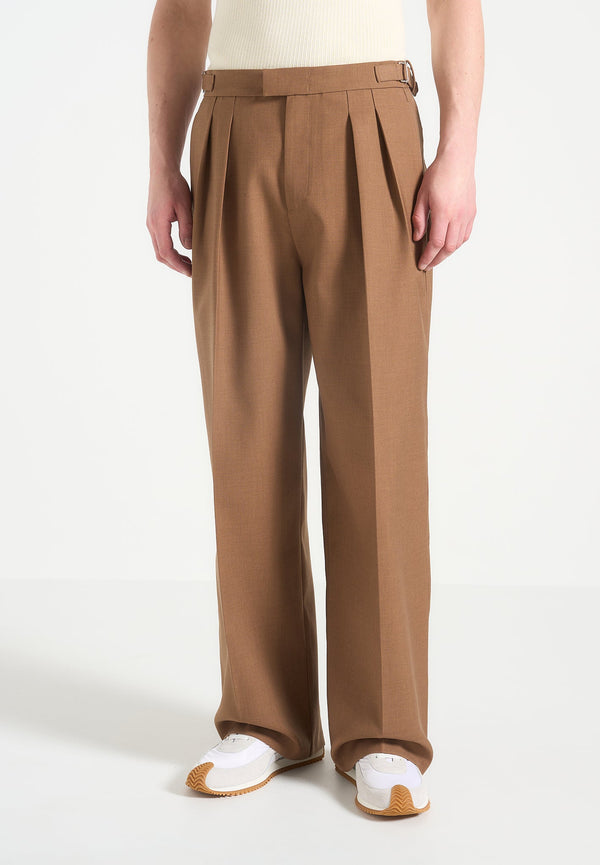 Octave - Wide Leg Twin Pleat Tailored Trousers - Fawn
