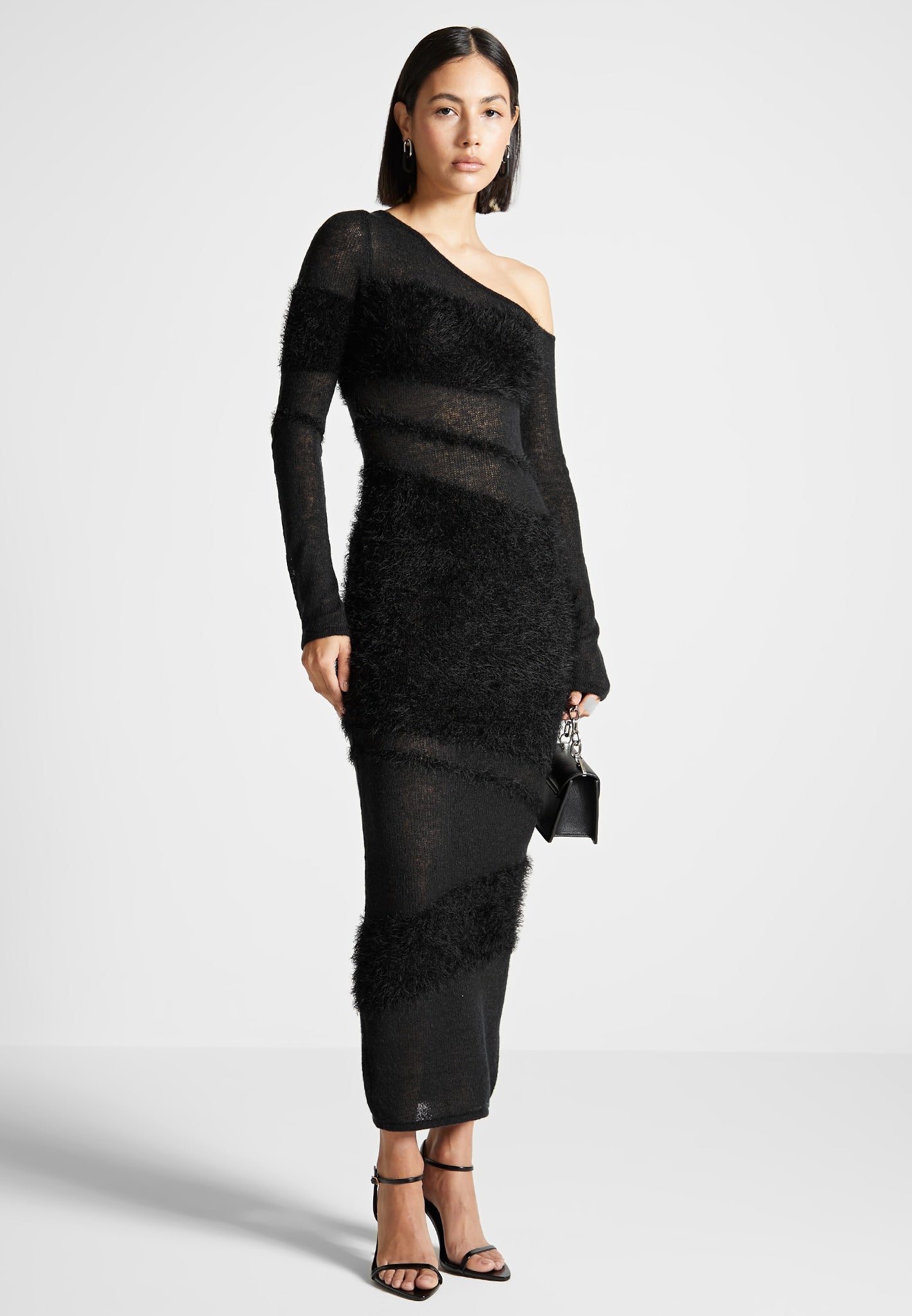 Women's Off Shoulder Knitted Maxi Dress - Black - XS