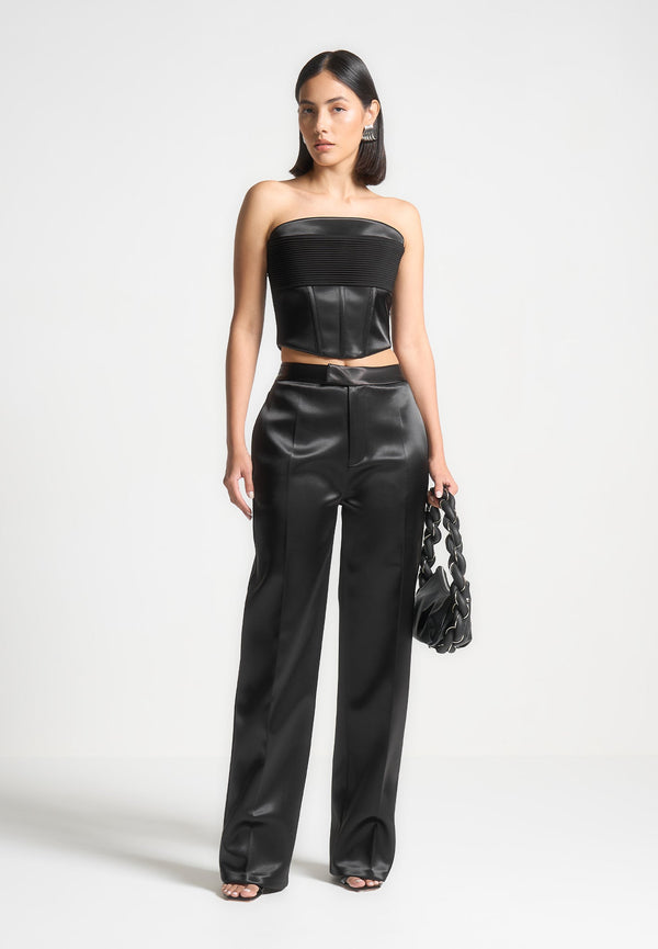 Bella - Satin Tailored Trousers - Black
