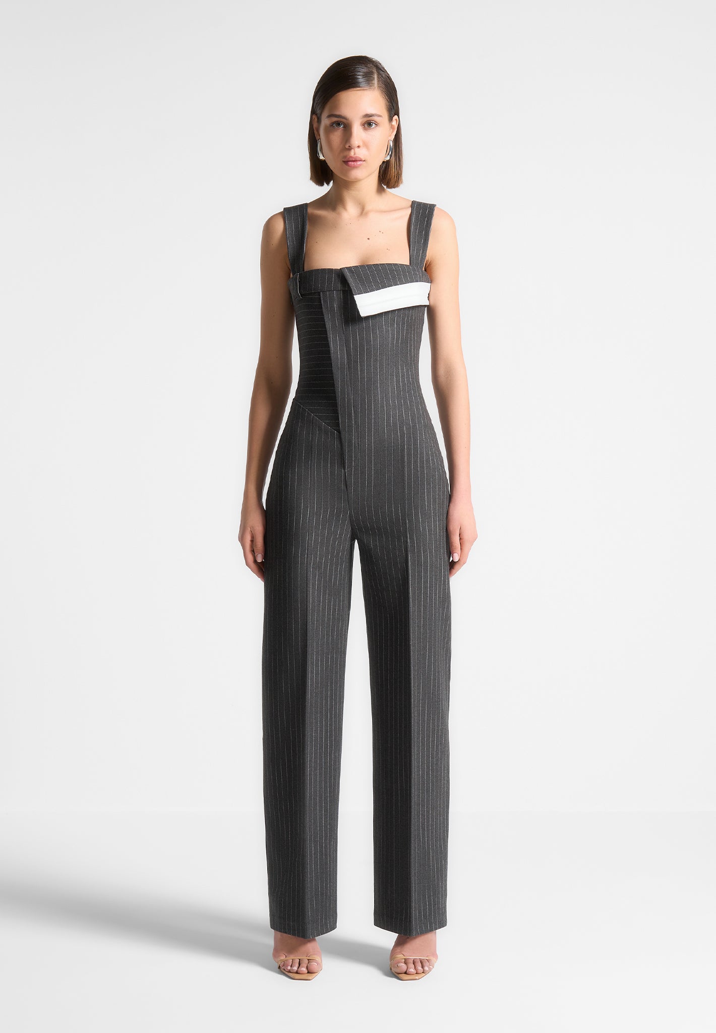 Camille Tailored Pinstripe Jumpsuit Grey Manière De Voir USA